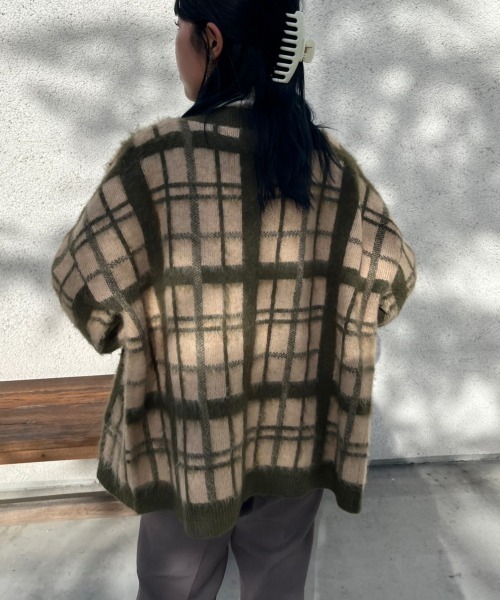 nemne store（ネンネストア）の「総柄起毛モヘアライクニットカーディガン（カーディガン/ボレロ・レディース・ネイビー/ピンク/ブラウン/グリーン・フリー）」の19枚目の写真