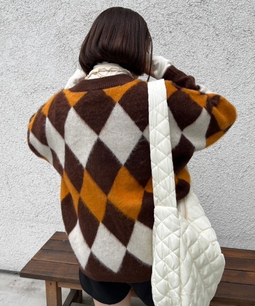 nemne store（ネンネストア）の「総柄起毛モヘアライクニットカーディガン（カーディガン/ボレロ・レディース・ネイビー/ピンク/ブラウン/グリーン・フリー）」の10枚目の写真