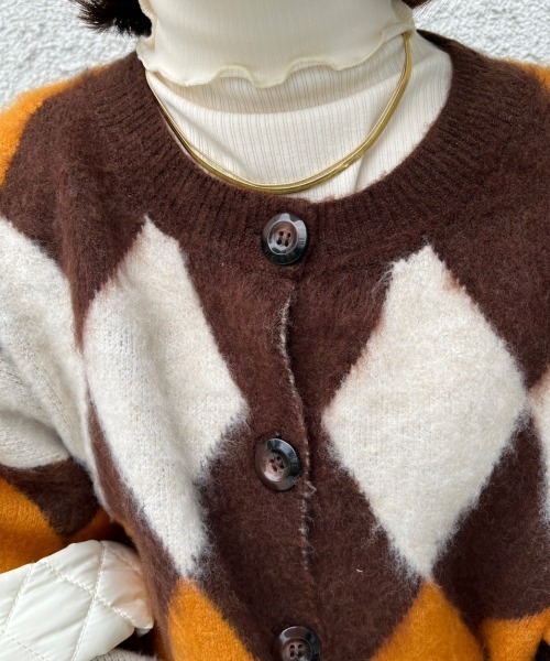 nemne store（ネンネストア）の「総柄起毛モヘアライクニットカーディガン（カーディガン/ボレロ・レディース・ネイビー/ピンク/ブラウン/グリーン・フリー）」の8枚目の写真