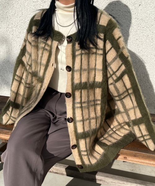 nemne store（ネンネストア）の「総柄起毛モヘアライクニットカーディガン（カーディガン/ボレロ・レディース・ネイビー/ピンク/ブラウン/グリーン・フリー）」の13枚目の写真