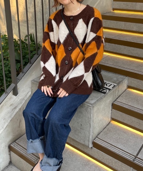 nemne store（ネンネストア）の「総柄起毛モヘアライクニットカーディガン（カーディガン/ボレロ・レディース・ネイビー/ピンク/ブラウン/グリーン・フリー）」の11枚目の写真