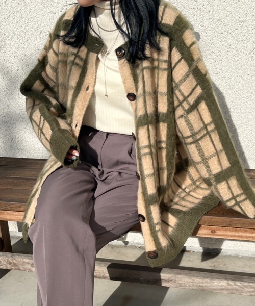 nemne store（ネンネストア）の「総柄起毛モヘアライクニットカーディガン（カーディガン/ボレロ・レディース・ネイビー/ピンク/ブラウン/グリーン・フリー）」の14枚目の写真