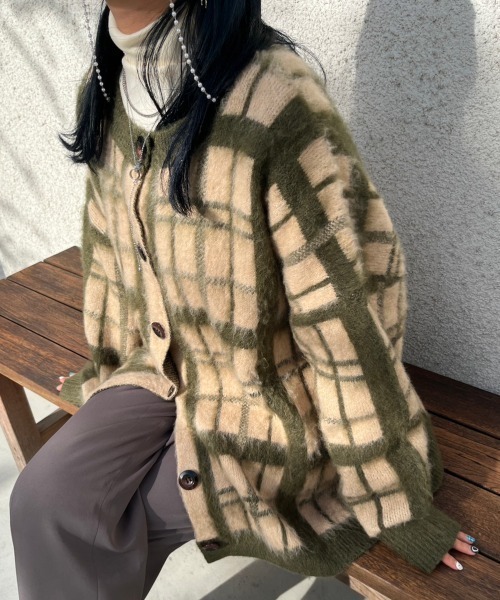 nemne store（ネンネストア）の「総柄起毛モヘアライクニットカーディガン（カーディガン/ボレロ・レディース・ネイビー/ピンク/ブラウン/グリーン・フリー）」の15枚目の写真