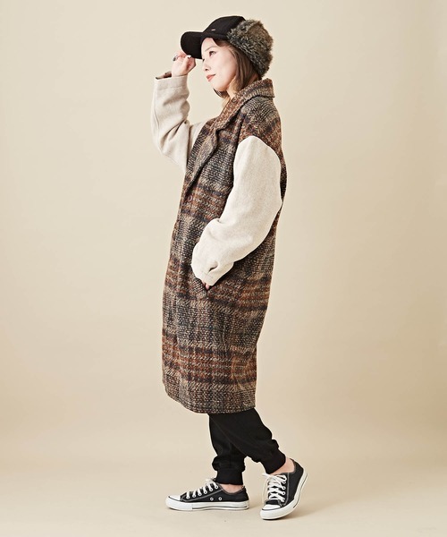 CUBE SUGAR（キューブシュガー）の「チェック×ヘリンボンチェスターコート（チェスターコート・レディース・ブラウン/ネイビー・M）」の13枚目の写真