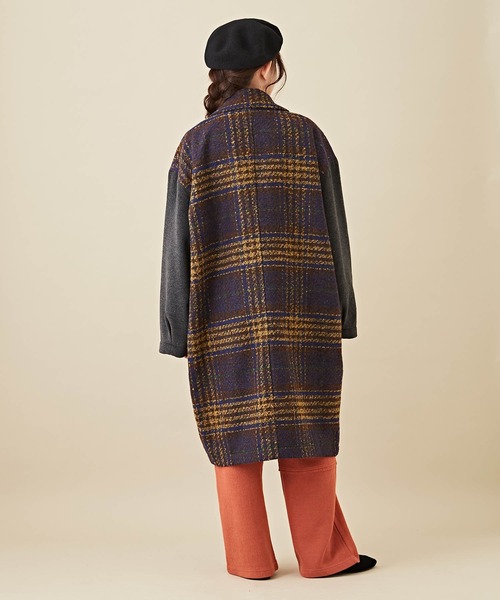 CUBE SUGAR（キューブシュガー）の「チェック×ヘリンボンチェスターコート（チェスターコート・レディース・ブラウン/ネイビー・M）」の21枚目の写真