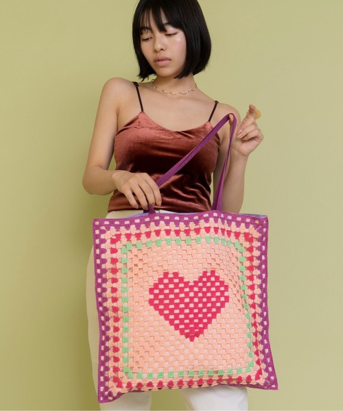 Casselini(キャセリーニ)の「Casselini(キャセリーニ)クロシェトートバッグ(トートバッグ・レディース・ピンク/ネイビー/オレンジ/ブラック/ベージュ/ブルー・FREE)」の5枚目の写真