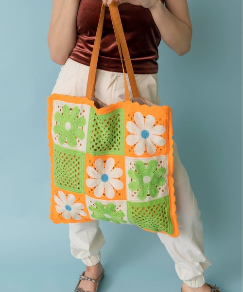 Casselini(キャセリーニ)の「Casselini(キャセリーニ)クロシェトートバッグ(トートバッグ・レディース・ピンク/ネイビー/オレンジ/ブラック/ベージュ/ブルー・FREE)」の6枚目の写真