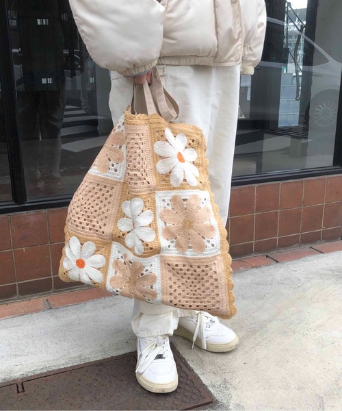 Casselini(キャセリーニ)の「Casselini(キャセリーニ)クロシェトートバッグ(トートバッグ・レディース・ピンク/ネイビー/オレンジ/ブラック/ベージュ/ブルー・FREE)」の8枚目の写真