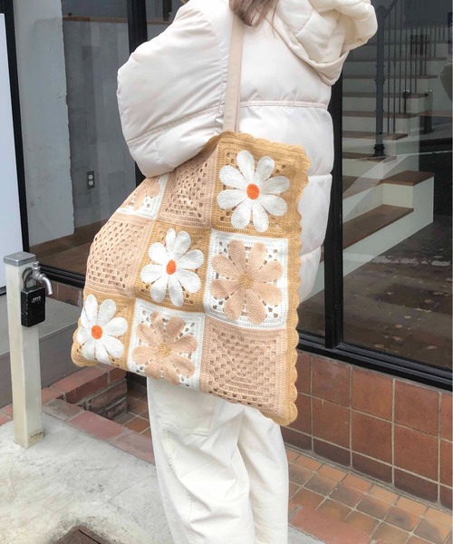 Casselini(キャセリーニ)の「Casselini(キャセリーニ)クロシェトートバッグ(トートバッグ・レディース・ピンク/ネイビー/オレンジ/ブラック/ベージュ/ブルー・FREE)」の11枚目の写真