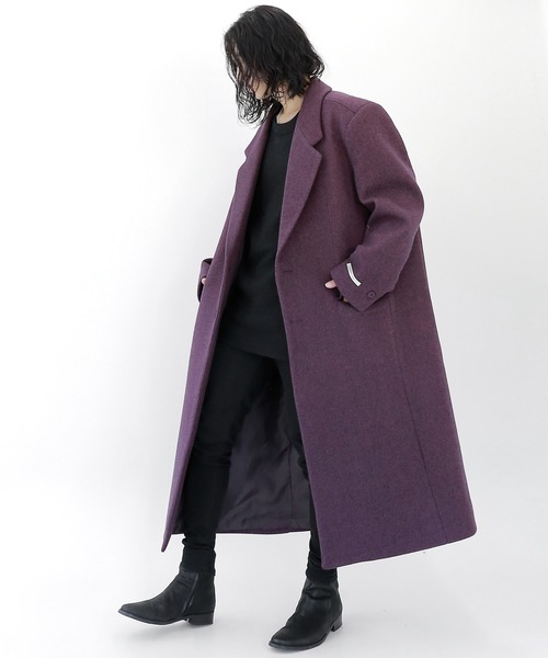 minsobi（ミンソビ）の「ドロップショルダー コート　マキシコート ユニセックス（チェスターコート・メンズ・ベージュ/パープル・FREE）」の7枚目の写真