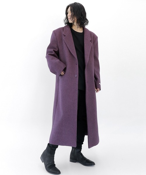 minsobi（ミンソビ）の「ドロップショルダー コート　マキシコート ユニセックス（チェスターコート・メンズ・ベージュ/パープル・FREE）」の8枚目の写真
