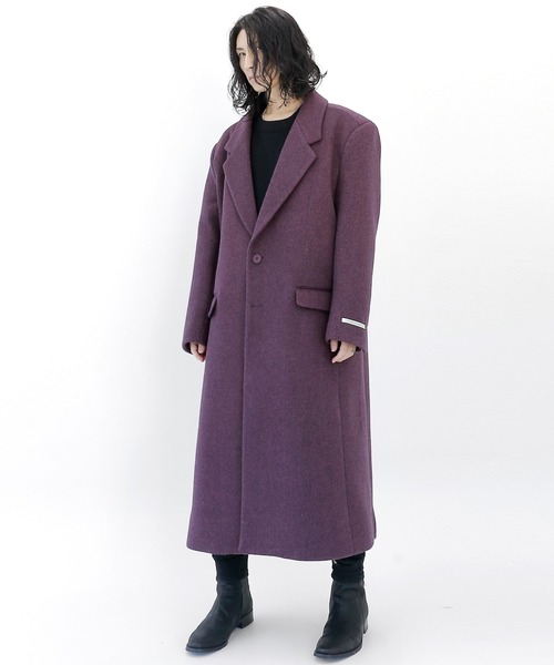 minsobi（ミンソビ）の「ドロップショルダー コート　マキシコート ユニセックス（チェスターコート・メンズ・ベージュ/パープル・FREE）」の11枚目の写真