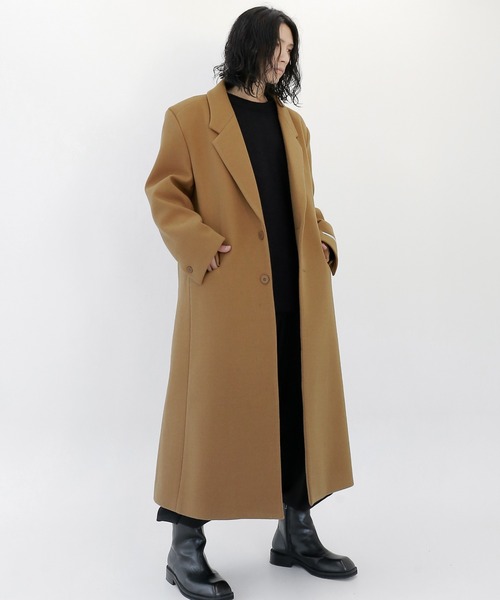 minsobi（ミンソビ）の「ドロップショルダー コート　マキシコート ユニセックス（チェスターコート・メンズ・ベージュ/パープル・FREE）」の3枚目の写真