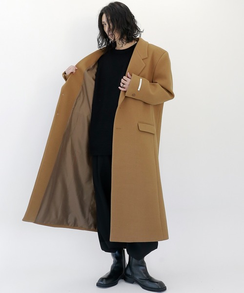 minsobi（ミンソビ）の「ドロップショルダー コート　マキシコート ユニセックス（チェスターコート・メンズ・ベージュ/パープル・FREE）」の20枚目の写真