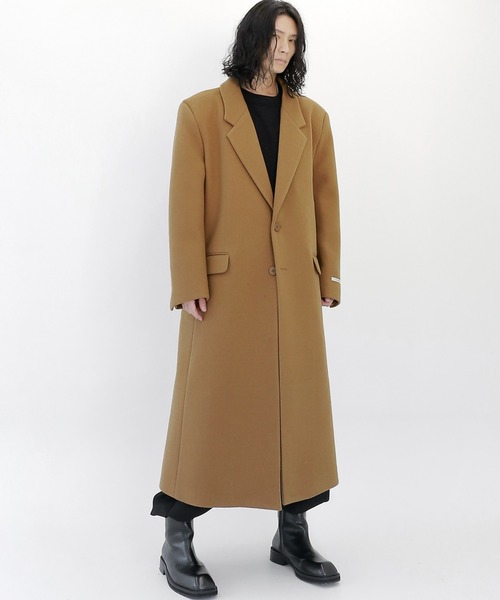 minsobi（ミンソビ）の「ドロップショルダー コート　マキシコート ユニセックス（チェスターコート・メンズ・ベージュ/パープル・FREE）」の5枚目の写真