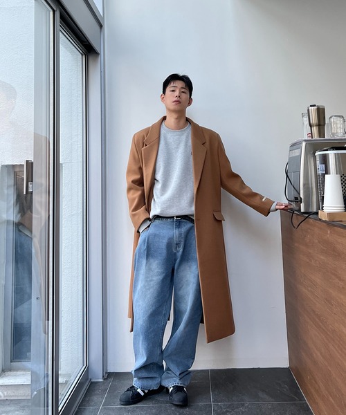 minsobi（ミンソビ）の「ドロップショルダー コート　マキシコート ユニセックス（チェスターコート・メンズ・ベージュ/パープル・FREE）」の21枚目の写真