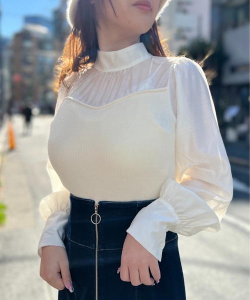 NOMAE（ノーマエ）の「ニットビスチェ切替ブラウス（シャツ/ブラウス・レディース・ホワイト/ライトグレー/ブラック/ライトピンク・FREE）」の2枚目の写真