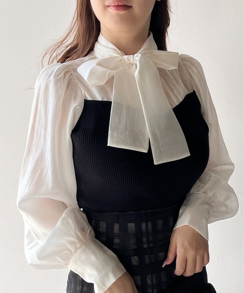 NOMAE（ノーマエ）の「ニットビスチェ切替ブラウス（シャツ/ブラウス・レディース・ホワイト/ライトグレー/ブラック/ライトピンク・FREE）」の17枚目の写真