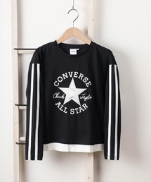 CONVERSE（コンバース）の「【CONVERSE/コンバース】ワイドシルエット ブランドロゴ＆星柄アップリケ刺繍 袖ライン  フェイクレイヤード 長袖Tシャツ/ライン入りロングスリーブ カットソー【140ｃｍ-160ｃｍ】（Tシャツ/カットソー・キッズ）」