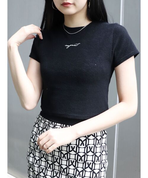 MURUA（ムルーア）の「パイルクロップドTシャツ（Tシャツ/カットソー・レディース・ブラック/パープル・FREE）」の2枚目の写真