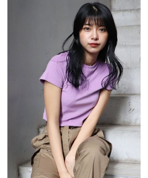 MURUA（ムルーア）の「パイルクロップドTシャツ（Tシャツ/カットソー・レディース・ブラック/パープル・FREE）」の5枚目の写真