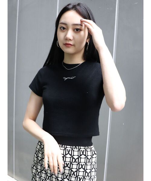 MURUA（ムルーア）の「パイルクロップドTシャツ（Tシャツ/カットソー・レディース・ブラック/パープル・FREE）」の9枚目の写真