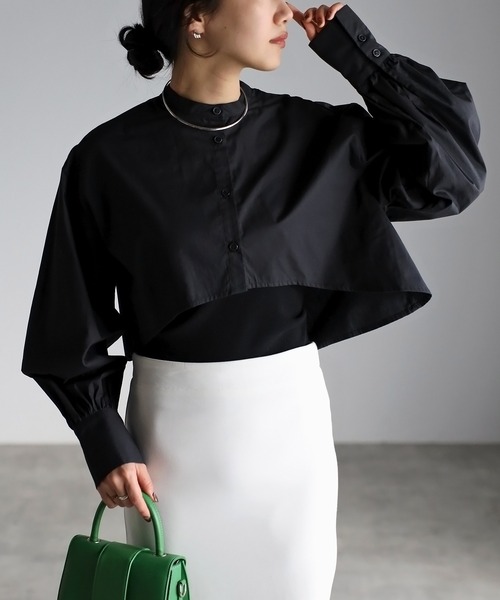 r.（アールドット）の「ブロード クロップド フレアブラウス（シャツ/ブラウス・レディース・ホワイト/グレー/ブラック/ライトブルー/アイボリー・FREE）」の3枚目の写真