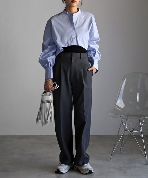 r.（アールドット）の「ブロード クロップド フレアブラウス（シャツ/ブラウス・レディース・ホワイト/グレー/ブラック/ライトブルー/アイボリー・FREE）」の22枚目の写真