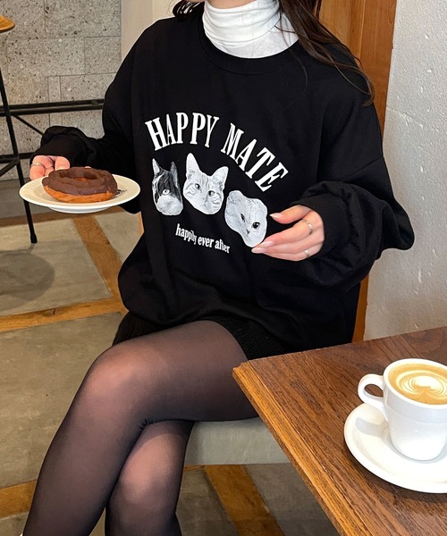 LE MORE(リモア)の「スウェットライクにゃんこプルオーバー(Tシャツ/カットソー・レディース・ブラック/アイボリー・FREE)」の3枚目の写真