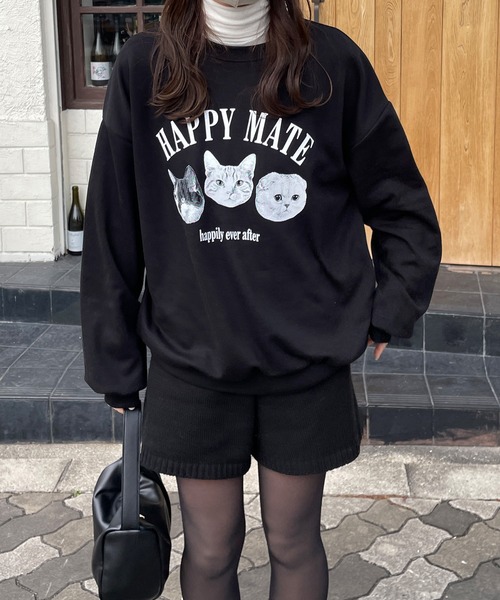 LE MORE(リモア)の「スウェットライクにゃんこプルオーバー(Tシャツ/カットソー・レディース・ブラック/アイボリー・FREE)」の8枚目の写真