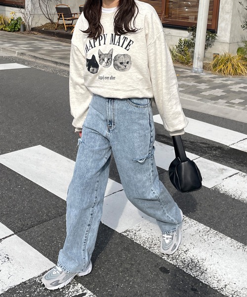 LE MORE(リモア)の「スウェットライクにゃんこプルオーバー(Tシャツ/カットソー・レディース・ブラック/アイボリー・FREE)」の11枚目の写真