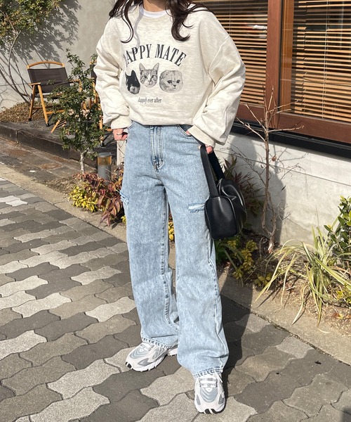 LE MORE(リモア)の「スウェットライクにゃんこプルオーバー(Tシャツ/カットソー・レディース・ブラック/アイボリー・FREE)」の13枚目の写真