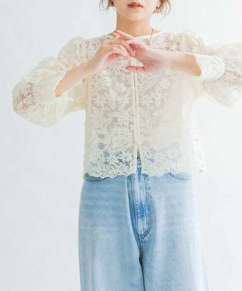 KBF（ケイビーエフ）の「オーガンジーフラワークロップドブラウス（シャツ/ブラウス・レディース・カーキ/ブラック/アイボリー・ONE）」の7枚目の写真