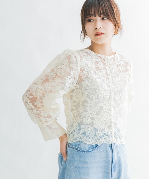 KBF（ケイビーエフ）の「オーガンジーフラワークロップドブラウス（シャツ/ブラウス・レディース・カーキ/ブラック/アイボリー・ONE）」の10枚目の写真