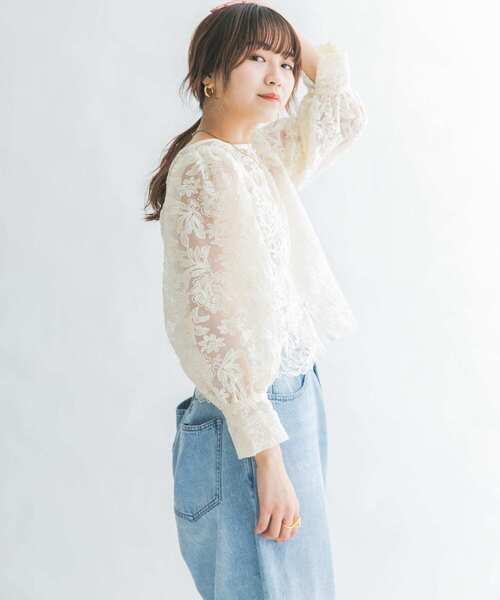 KBF（ケイビーエフ）の「オーガンジーフラワークロップドブラウス（シャツ/ブラウス・レディース・カーキ/ブラック/アイボリー・ONE）」の11枚目の写真