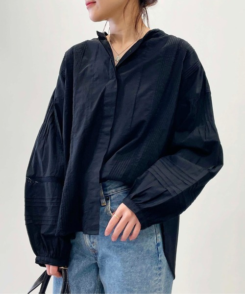 PICCIN(ピッチン)の「【WEB限定】リバーレーススタンドカラーブラウス(シャツ/ブラウス・レディース・ブラック/ホワイト/ブルー・M)」の2枚目の写真
