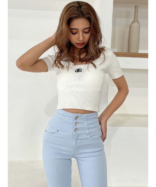 GYDA（ジェイダ）の「バックオープンSymmetryニットTOPS（ニット/セーター・レディース・オフホワイト/ブラック/その他1/オレンジ・FREE）」の14枚目の写真