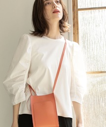 OPAQUE.CLIP | シルク調スーピマコットン 異素材ギャザースリーブカットソー【洗濯機洗い可】(Tシャツ/カットソー)