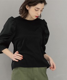 OPAQUE.CLIP | シルク調スーピマコットン 異素材ギャザースリーブカットソー【洗濯機洗い可】(Tシャツ/カットソー)