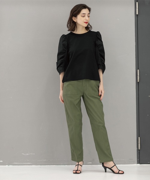 OPAQUE.CLIP(オペークドットクリップ)の「◆シルク調スーピマコットン 異素材ギャザースリーブカットソー【洗濯機洗い可】(Tシャツ/カットソー・レディース・サンドベージュ/ホワイト系/ライトブルー/ブラック・36/38/40/42)」の16枚目の写真