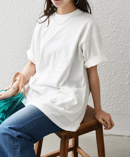 SHIPS any(シップス エニィ)の「SHIPS any: "COTTON USA" 6oz オーバーサイズ キャンプポケット Tシャツ◇(Tシャツ/カットソー・メンズ・ホワイト/ブラック/ナチュラル/オリーブ/ネイビー/ライトブルー/ロイヤルブルー・SMALL/MEDIUM/LARGE/X-LARGE)」の8枚目の写真