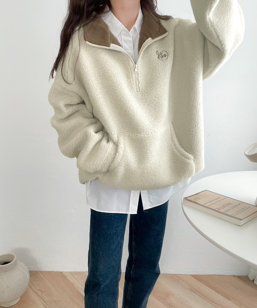 Java(ジャバ)の「《Javaジャバコラボ》あったか素材でほっこり。JAVA刺繍ボアフリースハーフジッププルオーバー(ブルゾン・レディース・ブラック/モカ/グリーン/アイボリー・SMALL/MEDIUM/LARGE/X-LARGE)」の10枚目の写真
