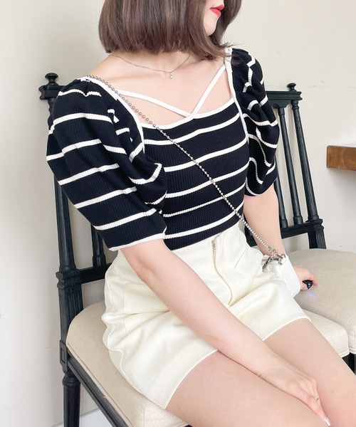 Heather（ヘザー）の「アソートパフスリーブTEE　906216（Tシャツ/カットソー・レディース・ホワイト×ブラック/ブラック×ホワイト/オフホワイト・FREE）」の2枚目の写真