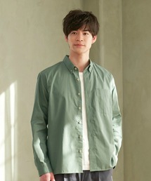 ラウンドテール ボタンダウン 長袖カジュアルシャツ