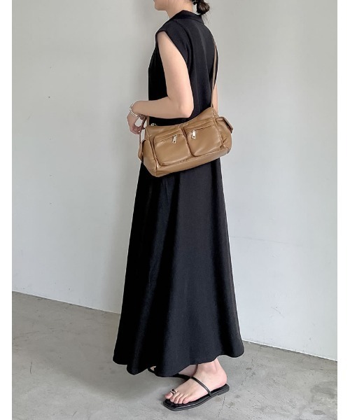 Re:EDIT（リエディ）の「[低身長/高身長サイズ有]キーネックフレンチスリーブポロワンピース（ワンピース・レディース・チャコールグレー/ブラック/ネイビー・TALL/MEDIUM/SHORT/LARGE）」の5枚目の写真