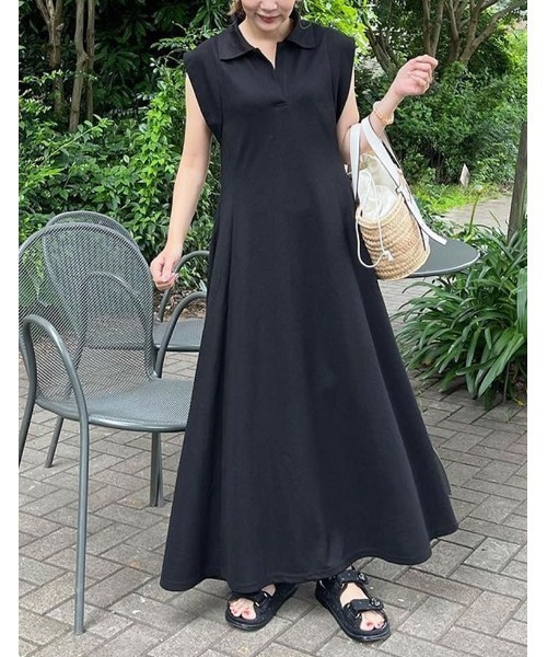 低身長/高身長サイズ有]キーネックフレンチスリーブポロワンピース