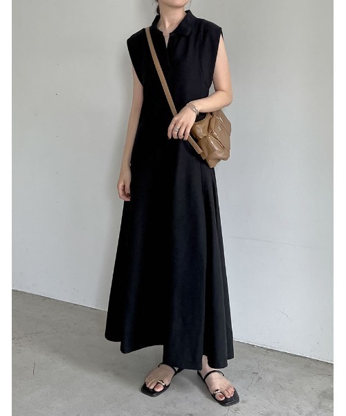Re:EDIT（リエディ）の「[低身長/高身長サイズ有]キーネックフレンチスリーブポロワンピース（ワンピース・レディース・チャコールグレー/ブラック/ネイビー・TALL/MEDIUM/SHORT/LARGE）」の4枚目の写真