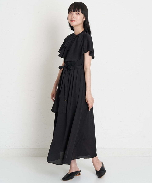 A de a.v.v（アードアー・ヴェ・ヴェ）の「レイヤード風フレアフリルサテンワンピース（ワンピース・レディース・アイボリー/ブラック・SMALL/MEDIUM）」の19枚目の写真