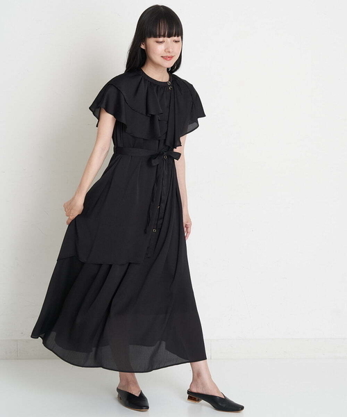 A de a.v.v（アードアー・ヴェ・ヴェ）の「レイヤード風フレアフリルサテンワンピース（ワンピース・レディース・アイボリー/ブラック・SMALL/MEDIUM）」の22枚目の写真