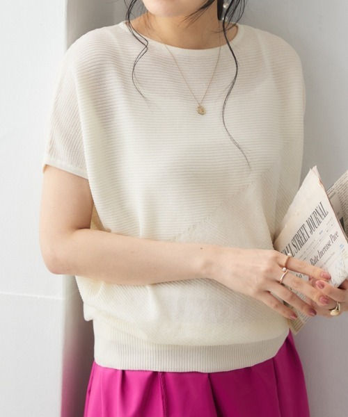 nissen（ニッセン）の「【UVカット・遮熱】洗える半袖ボートネックドルマンニット（ニット/セーター・レディース・ブラック/ライトグレー/ターコイズブルー/グリーン系/ロイヤルブルー/オフホワイト・L/LL/S/M）」の2枚目の写真